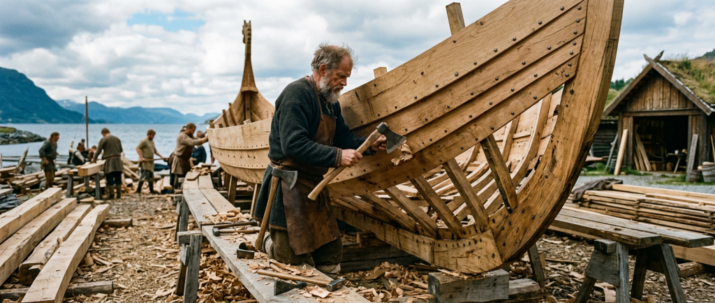 construction d'un drakkar viking par Floki charpentier expert
