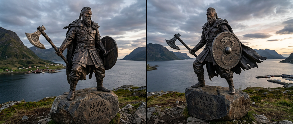 statue moderne représentant Ragnar Lothbrok héros viking légendaire