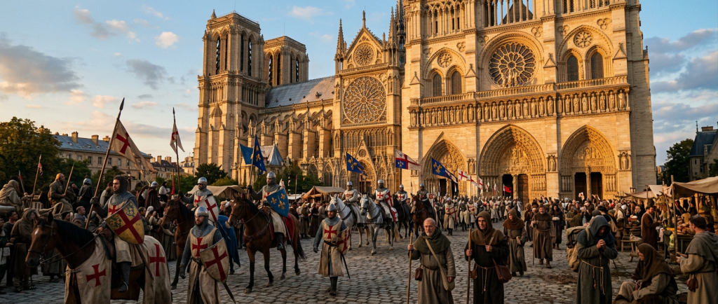 moyen age central cathédrale gothique chevalier croisade période apogée