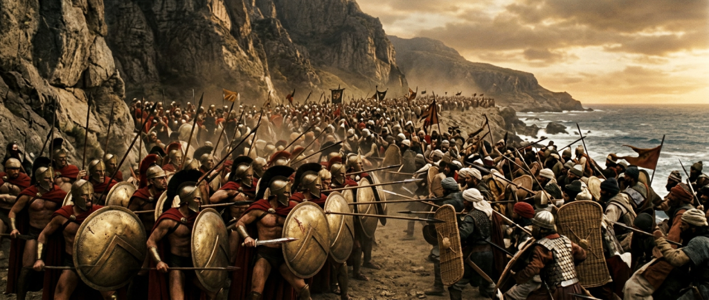 bataille des Thermopyles avec hoplites spartiates et armée perse
