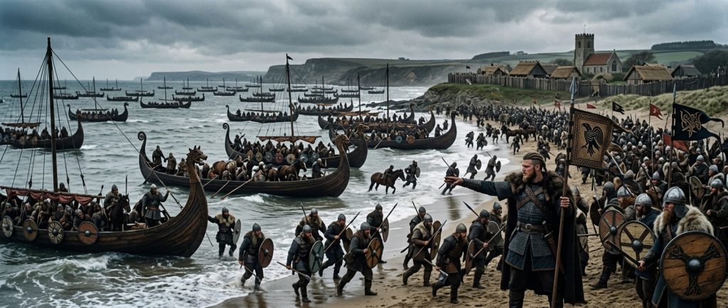 Grande Armée païenne viking d'Ivar débarquant en Angleterre