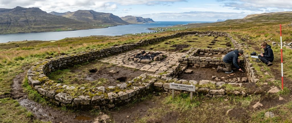 ruines archéologiques d'une maison viking fondations de pierre