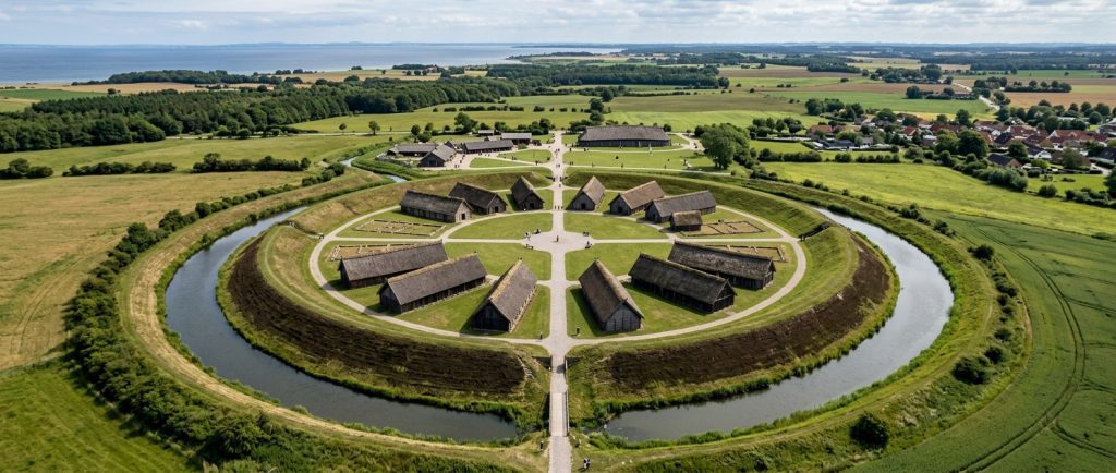 fort viking circulaire de Trelleborg vue aérienne forteresse royale