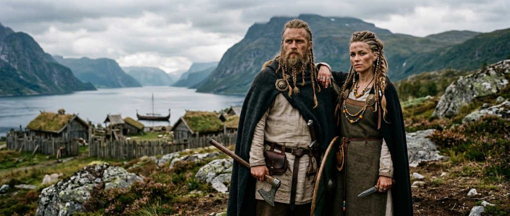 couple viking aux tresses coiffées hommes femmes style authentique