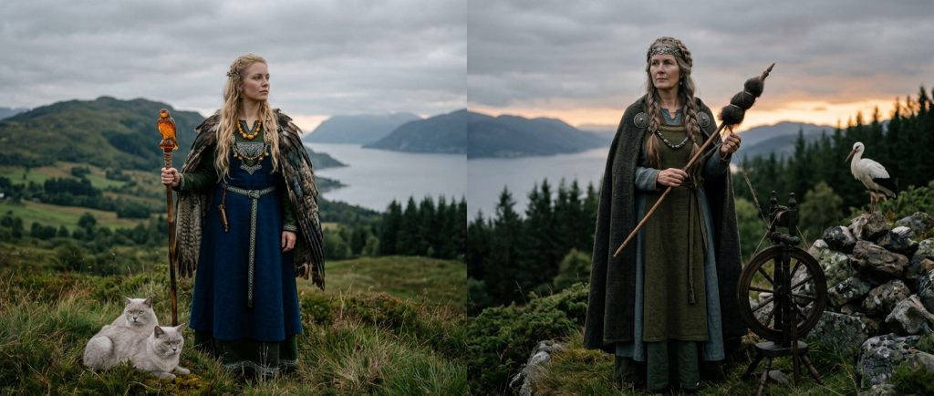 comparaison visuelle entre les déesses vikings Freya et Frigg