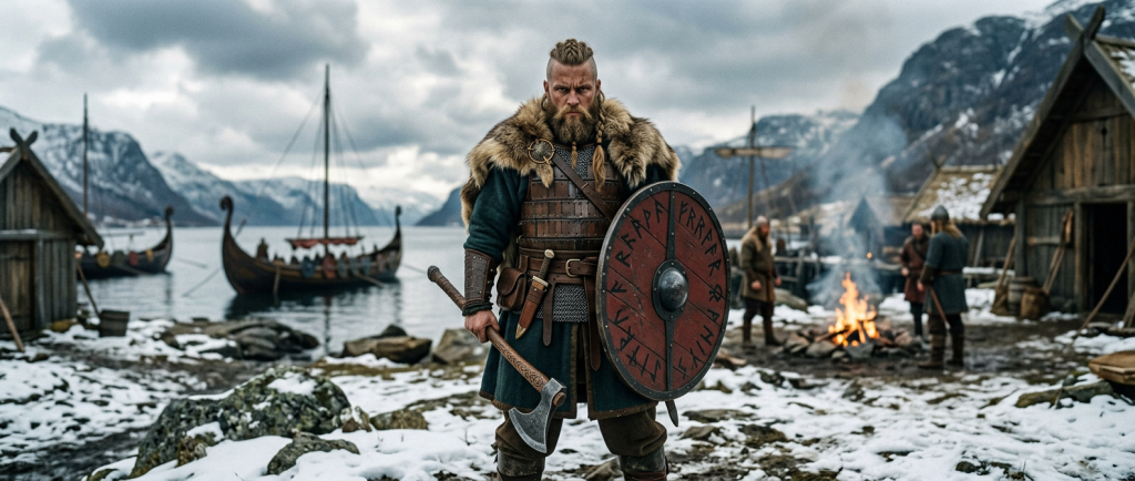 guerrier viking historique avec cheveux longs et côtés rasés