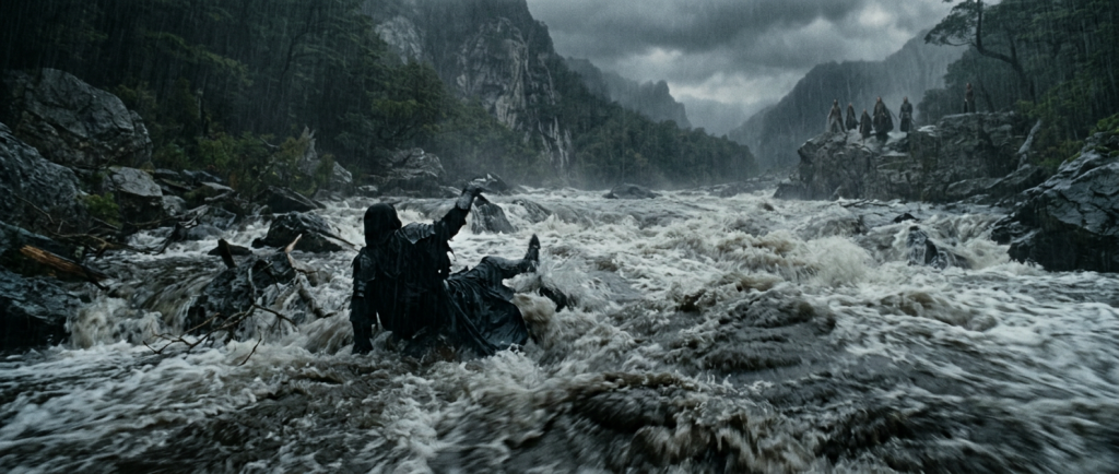 Nazgul emporté par une rivière en crue au gué de Bruinen