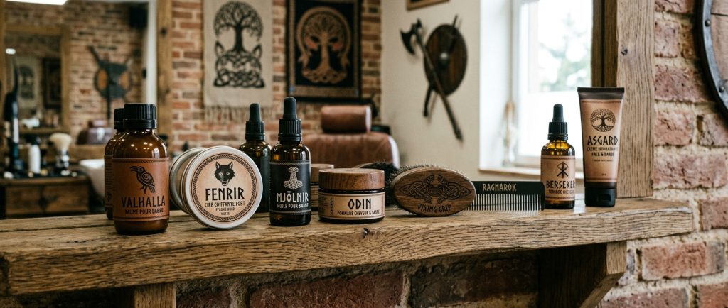 produits de soin masculins pour coupe viking sur étagère