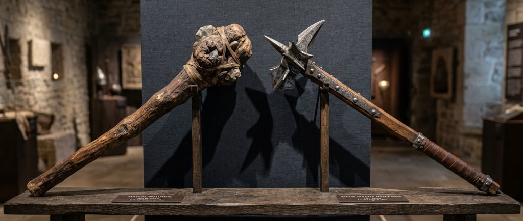 comparaison entre massue primitive et masse d'arme médiévale