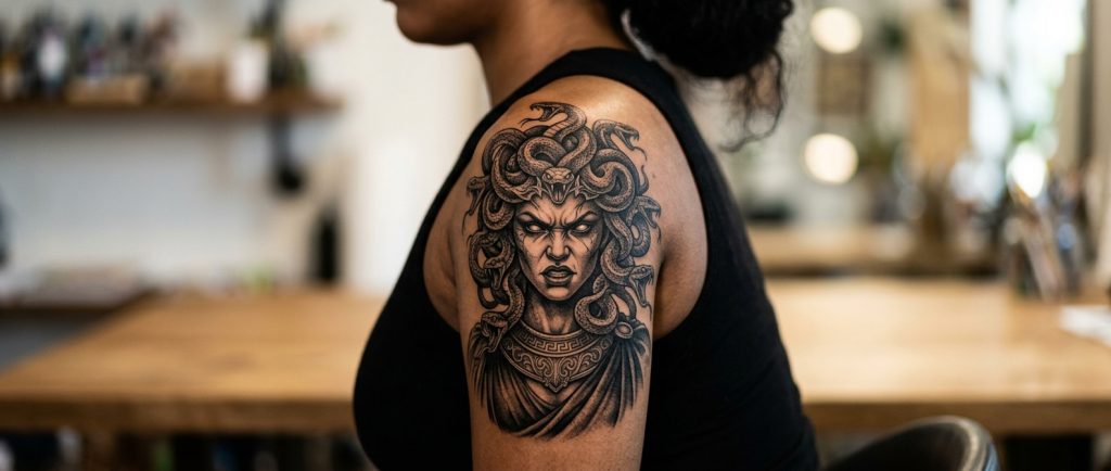 tatouage Méduse créature mythologie grecque tête serpents