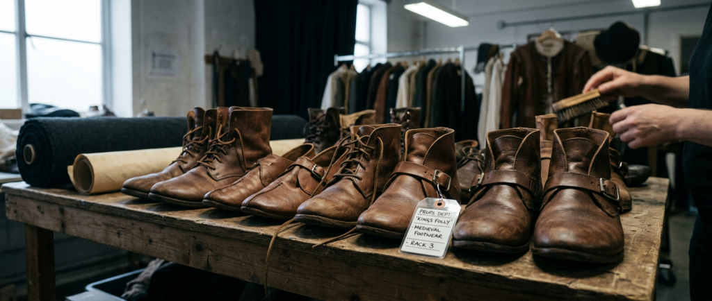 reconstitution moderne de chaussures médiévales pour film ou série télé