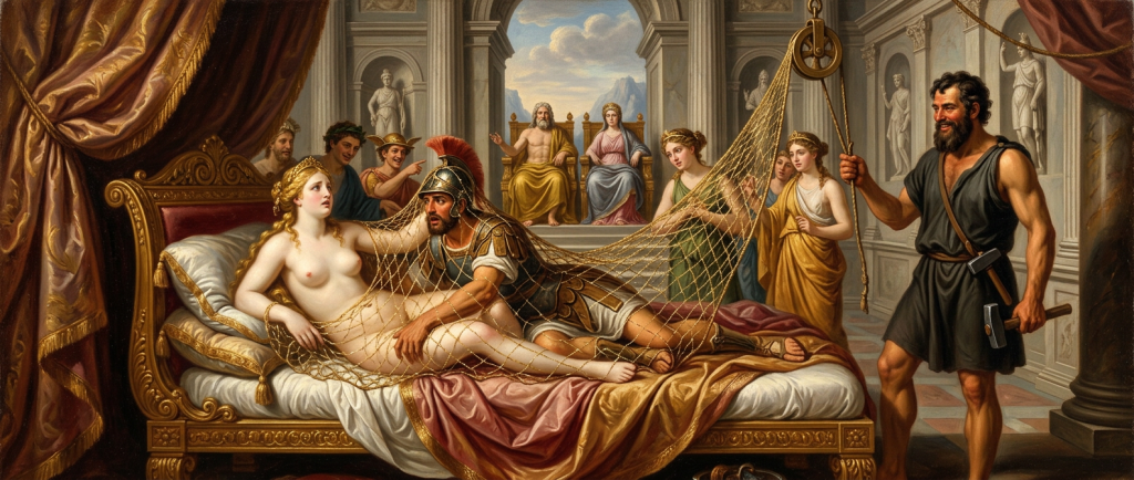 Héphaïstos Aphrodite mariage piège filet scène mythologique