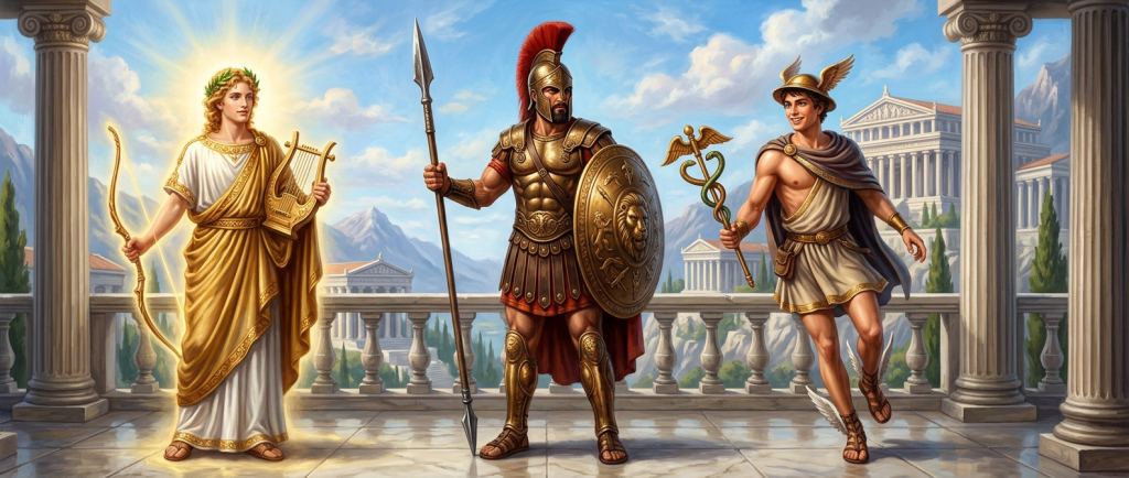 Apollon Arès Hermès dieux grecs masculins de l'Olympe