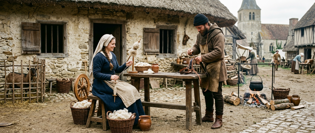 couple médiéval authentique dans leur vie quotidienne