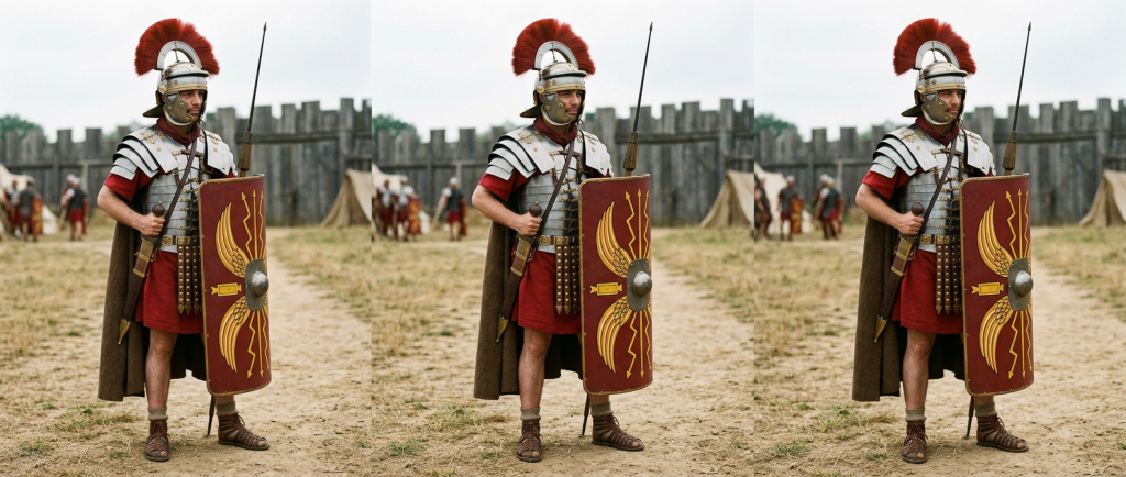 équipement complet légionnaire romaine armure casque scutum gladius