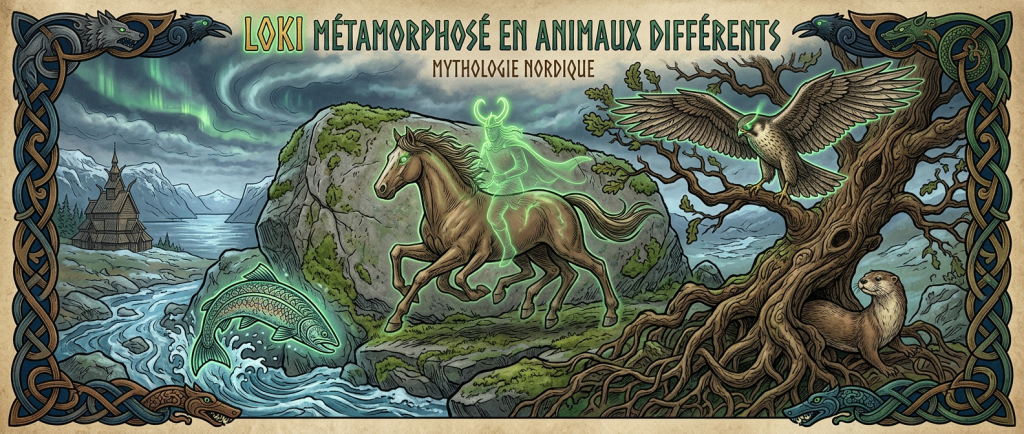 Loki métamorphosé en animaux différents mythologie nordique