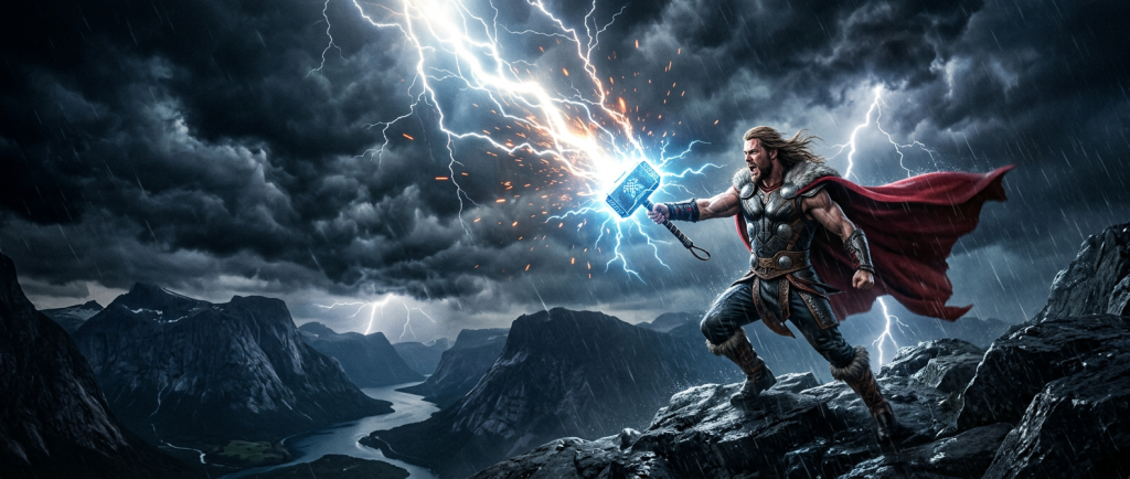 pouvoirs magiques du marteau de Thor éclairs et tonnerre