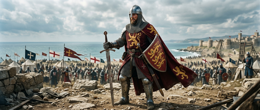 Richard Cœur de Lion roi croisé en armure médiévale avec épée