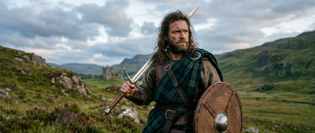 William Wallace guerrier écossais médiéval avec épée et tartan